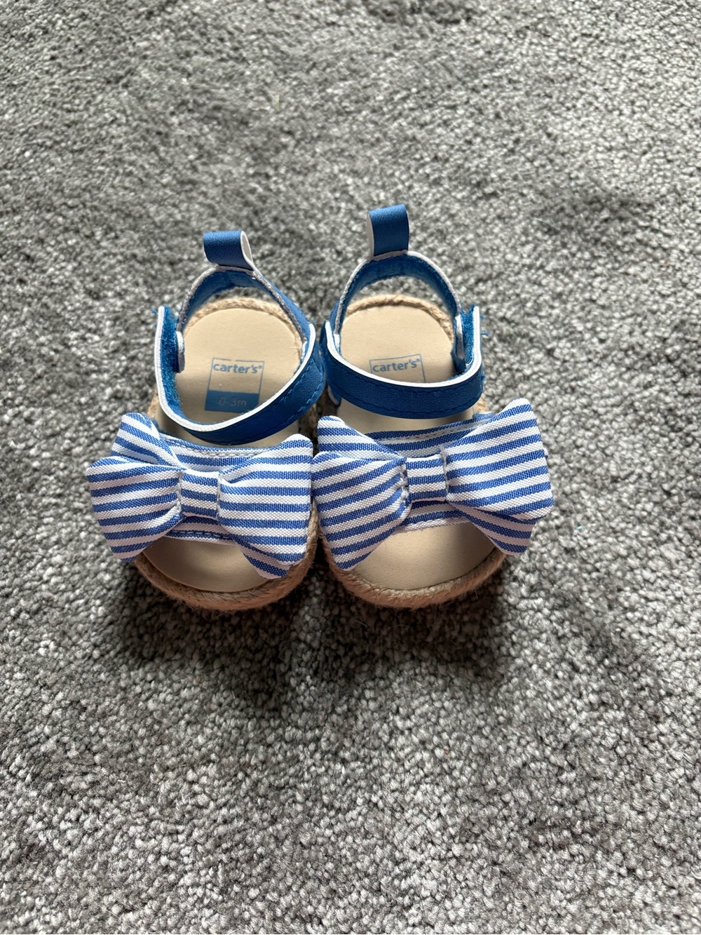 Carter's Blue and White Striped Bow Baby Sandals